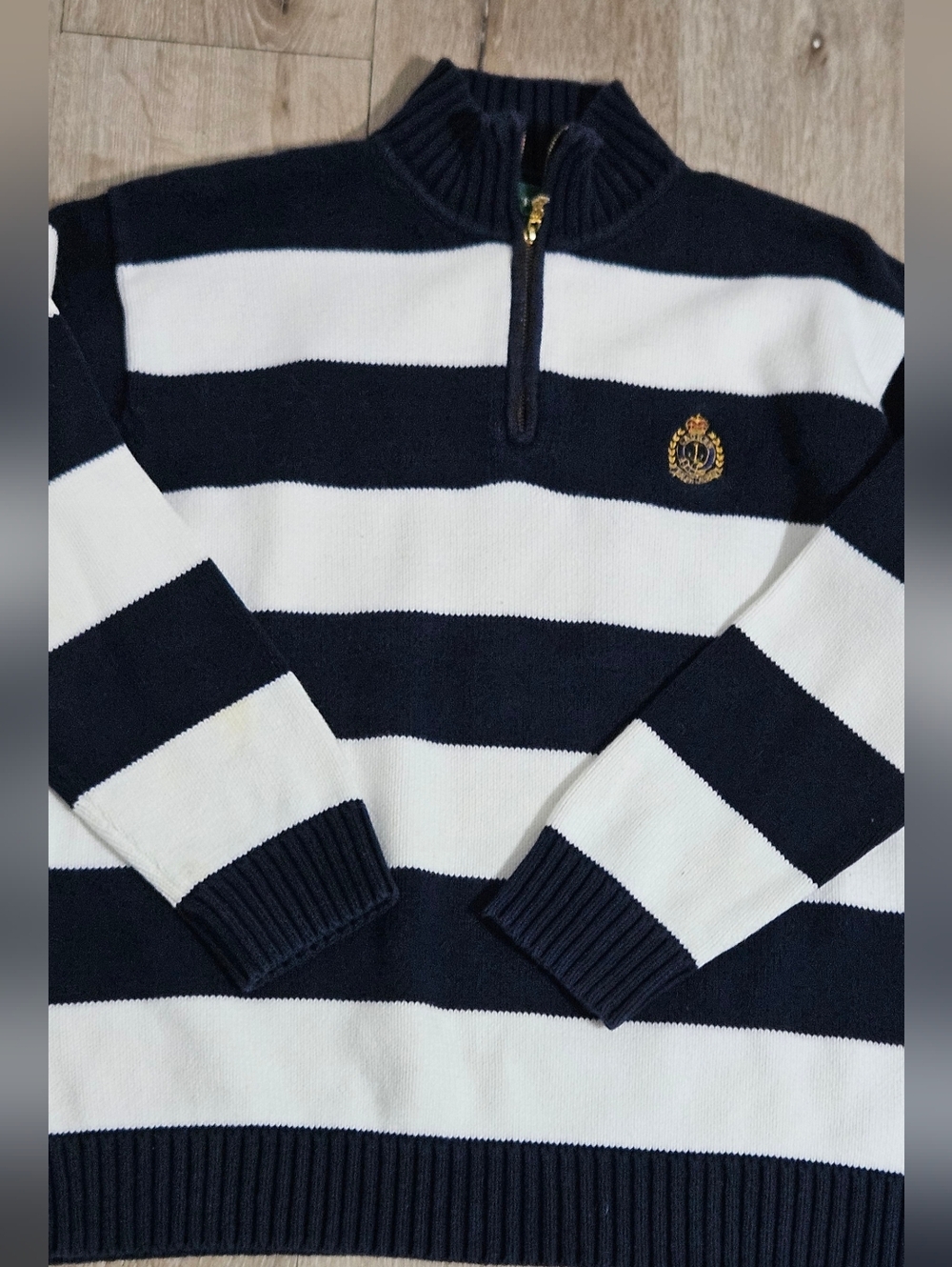 ralph lauren nautical sweater Womens Navy White Stripe Petite Large - Picture 3 of 9